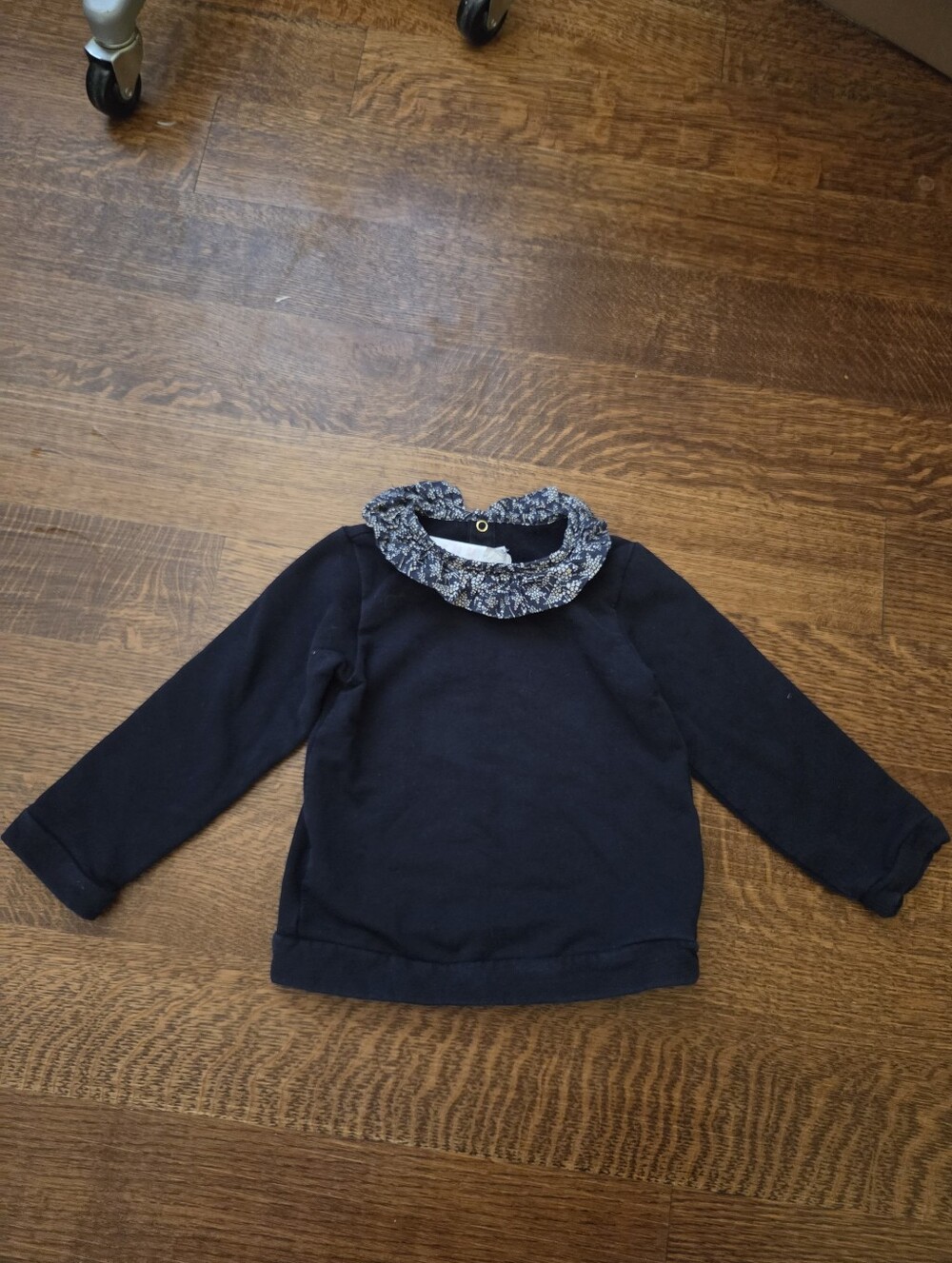 Jacadi Navy French Terry Long Sleeve Top with Floral Liberty Collar